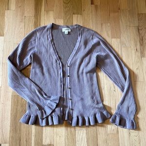 Rib Knit Ruffle Hem Cardigan